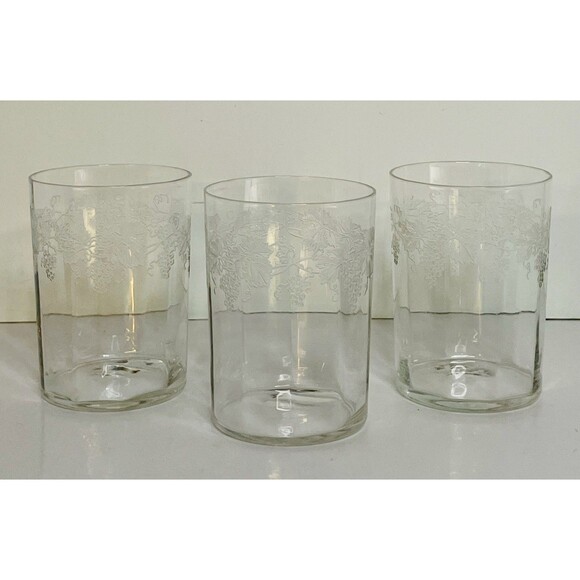 Vintage Grape Etch Tumbler (s) LOT OF 3 Vine Leaf Optic Crystal - Picture 2 of 9